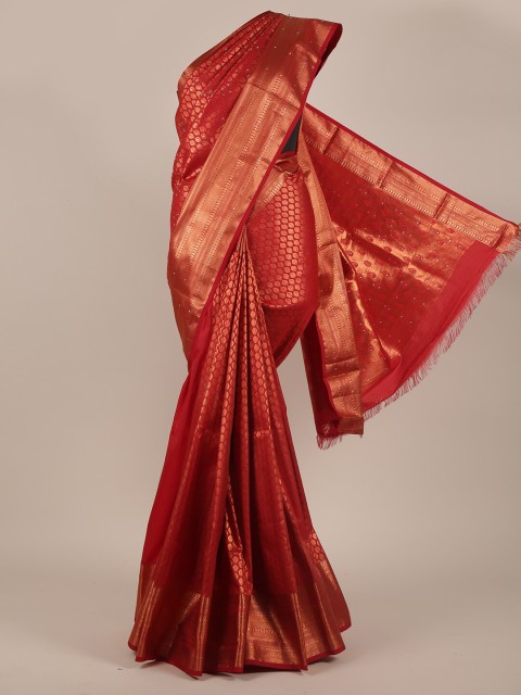 

Pothys Maroon & Gold-Toned Woven Design Pure Silk Saree