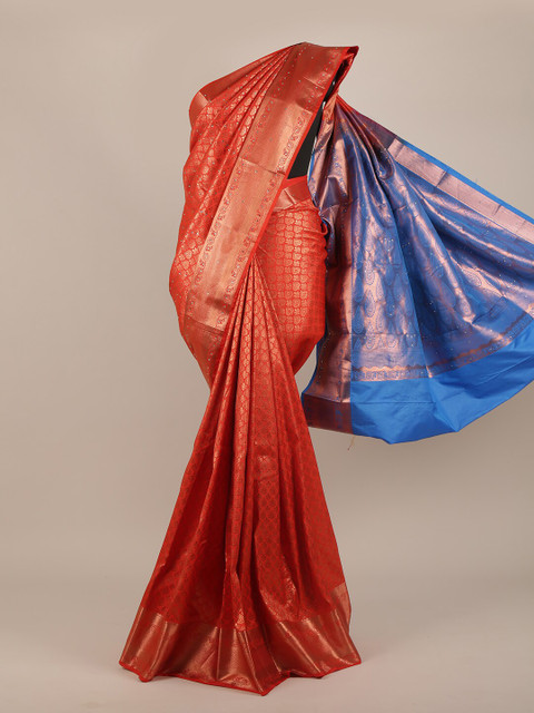 

Pothys Red & Blue Woven Design Pure Silk Saree