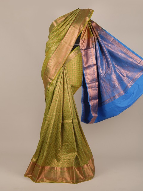 

Pothys Green & Blue Ethnic Motifs Beads and Stones Pure Silk Saree