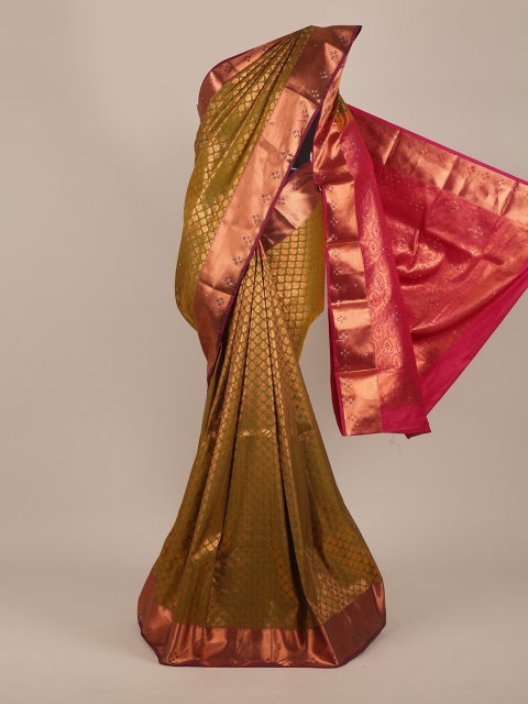 

Pothys Green & Pink Woven Design Beads and Stones Pure Silk Saree