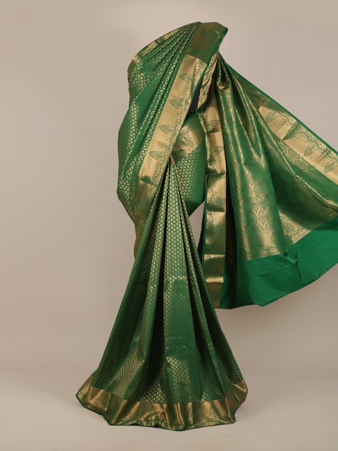 

Pothys Green & Gold-Toned Floral Zari Pure Silk Saree
