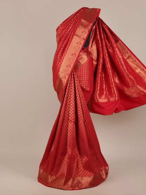 

Pothys Red & Gold-Toned Ethnic Motifs Zari Pure Silk Saree