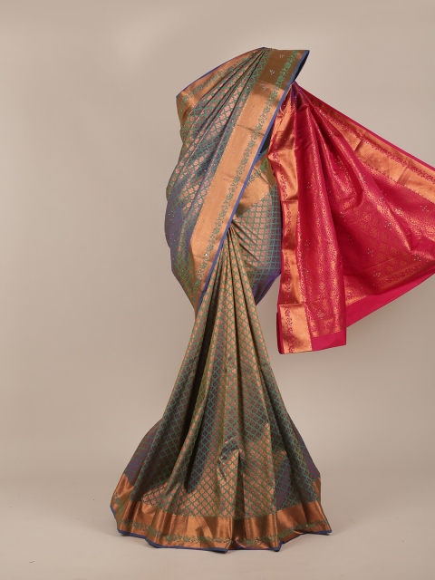 

Pothys Green & Gold-Toned Floral Zari Pure Silk Saree
