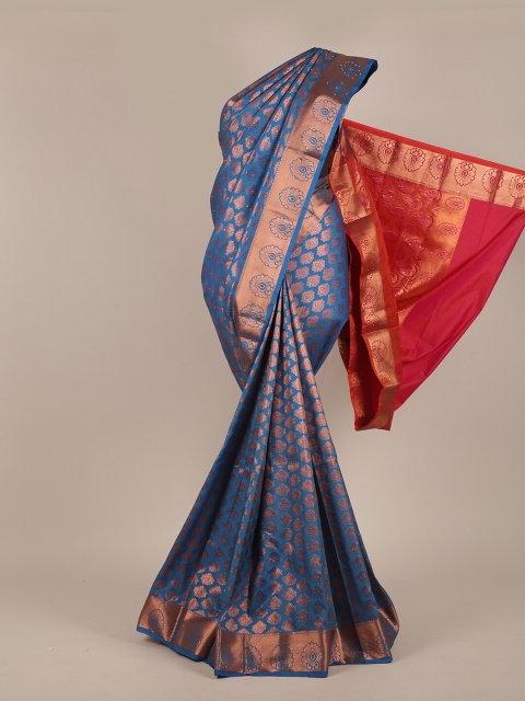 

Pothys Blue & Gold-Toned Woven Design Beads and Stones Pure Silk Saree