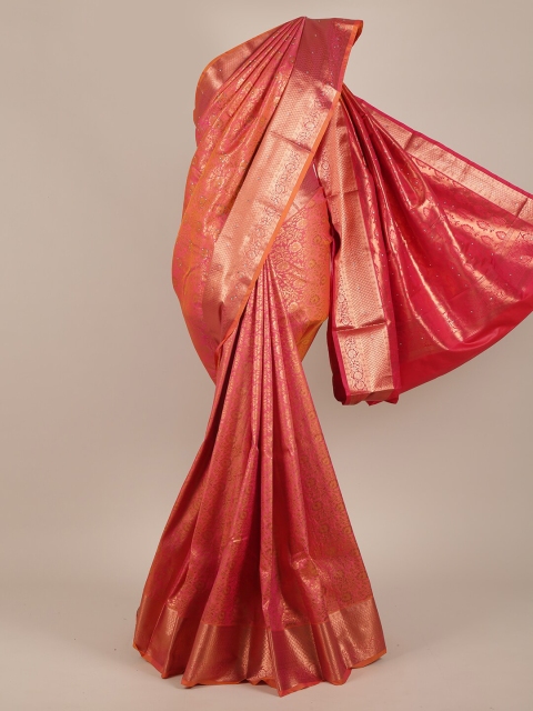 

Pothys Pink & Orange Floral Zari Pure Silk Saree
