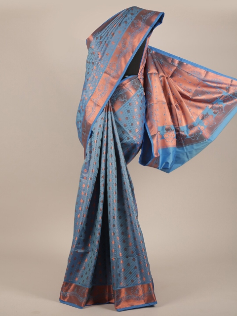 

Pothys Blue & Gold-Toned Woven Design Zari Pure Silk Saree