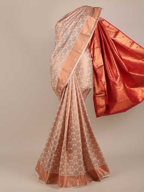 

Pothys Cream-Coloured & Gold-Toned Floral Zari Pure Silk Saree