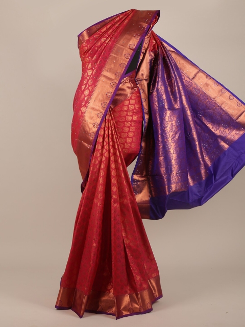 

Pothys Red & Violet Woven Design Beads and Stones Pure Silk Saree