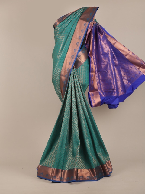

Pothys Green & Blue Floral Zari Pure Silk Saree