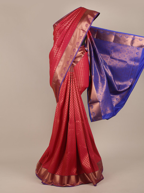

Pothys Pink & Blue Woven Design Zari Pure Silk Saree