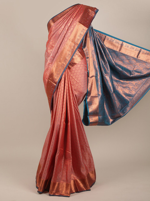 

Pothys Pink & Grey Woven Design Zari Pure Silk Saree
