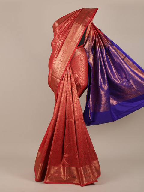 

Pothys Pink & Blue Floral Zari Pure Silk Saree