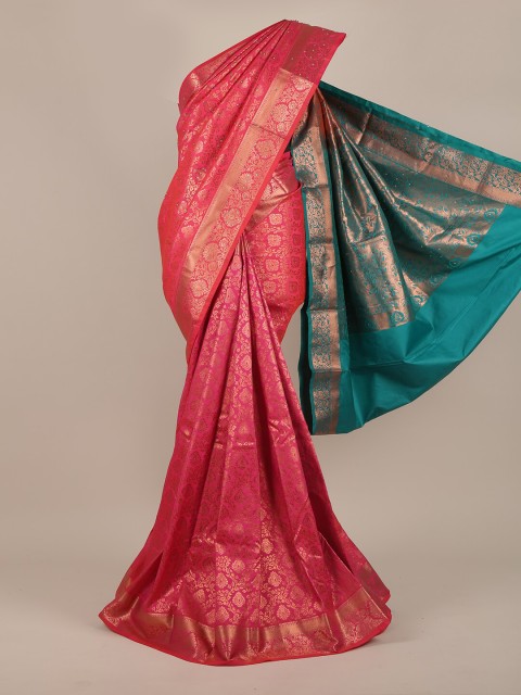

Pothys Pink & Green Woven Design Zari Pure Silk Saree