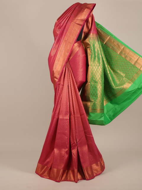 

Pothys Pink & Green Woven Design Beads and Stones Pure Silk Saree