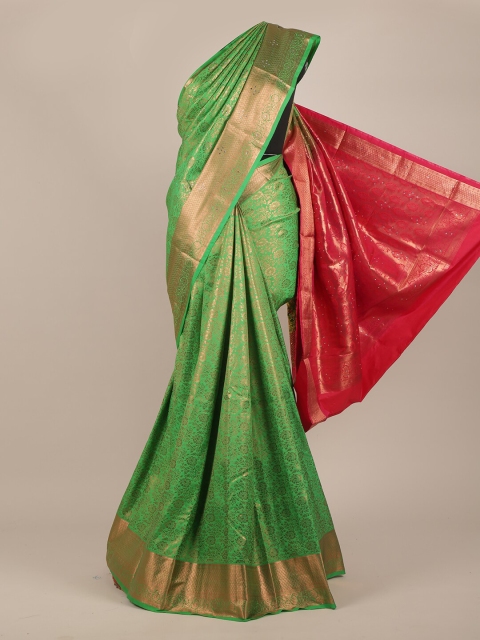 

Pothys Green & Maroon Floral Zari Pure Silk Saree