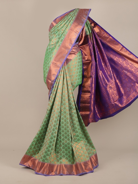 

Pothys Green & Blue Woven Design Beads and Stones Pure Silk Saree