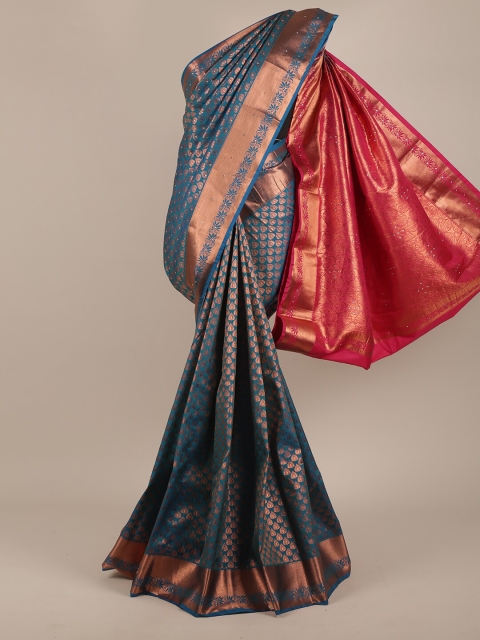 

Pothys Blue & Maroon Woven Design Beads and Stones Pure Silk Saree