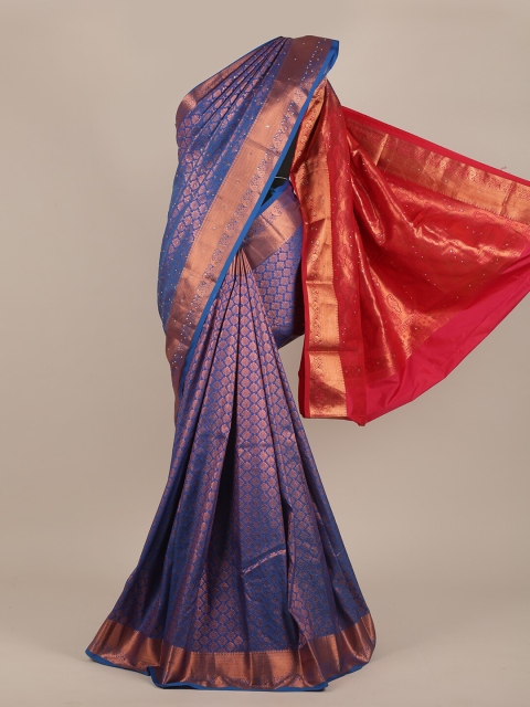 

Pothys Blue & Red Woven Design Zari Pure Silk Saree