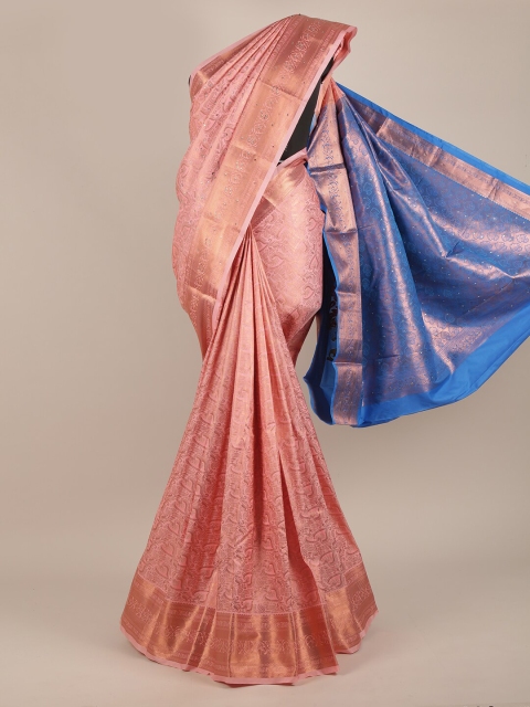 

Pothys Pink & Blue Woven Design Beads and Stones Pure Silk Saree