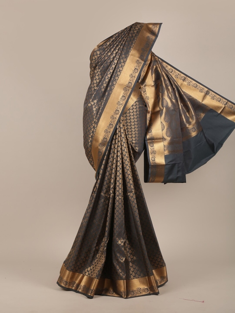 

Pothys Grey & Gold-Toned Woven Design Zari Pure Silk Saree