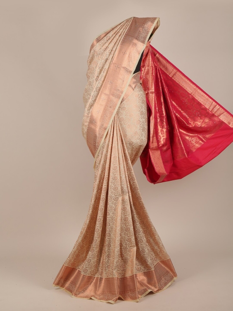 

Pothys Cream-Coloured & Red Floral Zari Pure Silk Saree