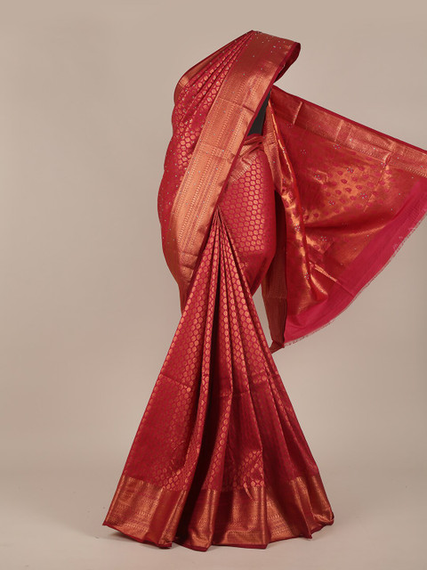 

Pothys Maroon Woven Design Beads and Stones Pure Silk Saree