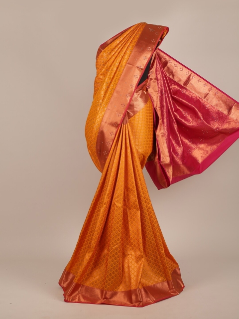 

Pothys Yellow & Gold-Toned Ethnic Motifs Zari Pure Silk Saree