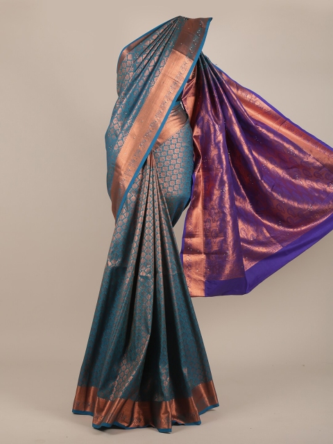 

Pothys Blue & Violet Woven Design Beads and Stones Pure Silk Saree