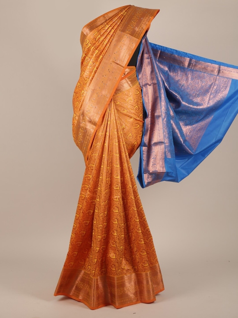 

Pothys Orange & Blue Woven Design Zari Pure Silk Saree