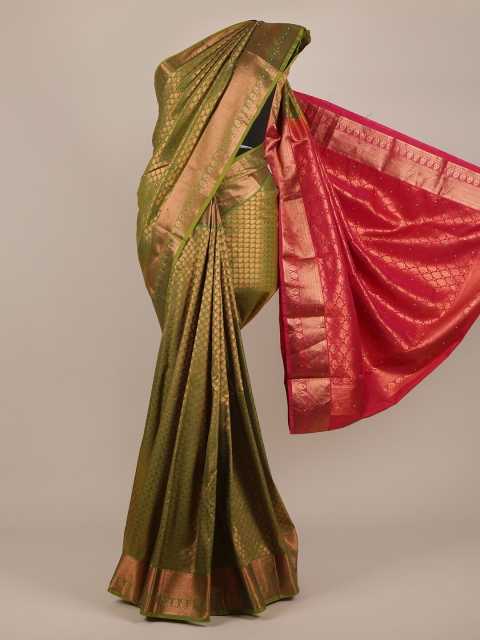 

Pothys Green & Gold-Toned Woven Design Zari Pure Silk Saree