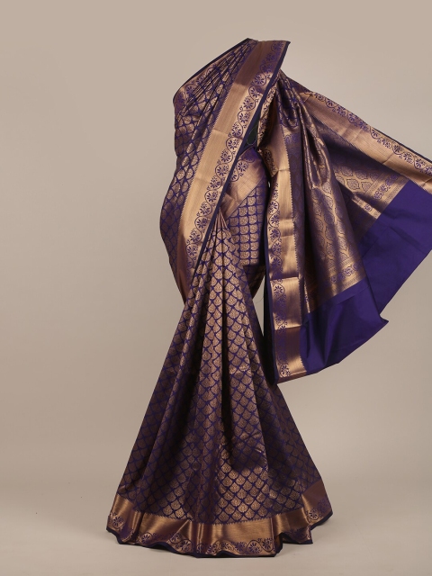 

Pothys Blue & Gold-Toned Woven Design Beads and Stones Pure Silk Saree