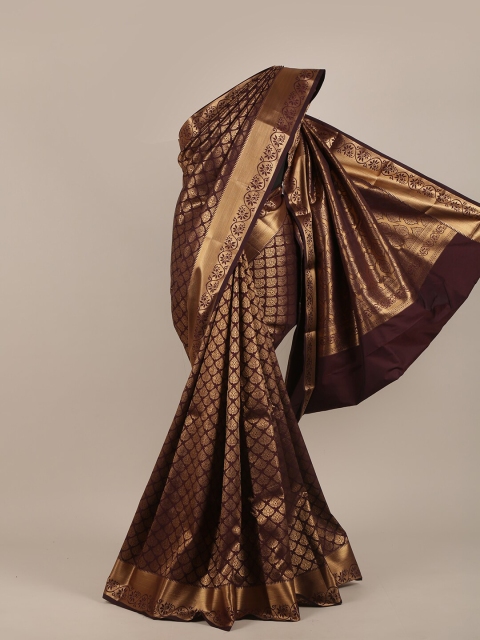 

Pothys Brown & Gold-Toned Woven Design Zari Pure Silk Saree