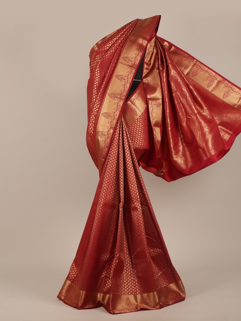 

Pothys Maroon & Gold-Toned Woven Design Zari Pure Silk Saree