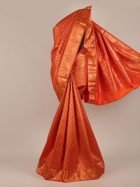 

Pothys Orange & Gold-Toned Woven Design Zari Pure Silk Saree