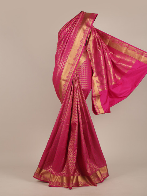 

Pothys Magenta & Gold-Toned Woven Design Zari Pure Silk Saree