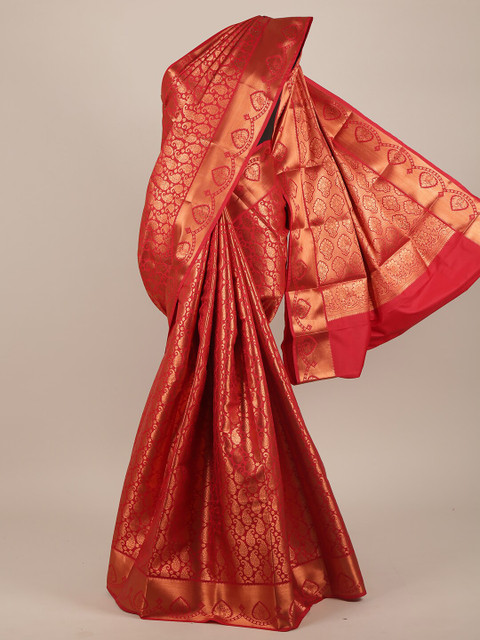 

Pothys Red & Gold-Toned Ethnic Motifs Zari Pure Silk Saree