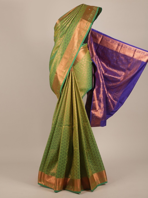 

Pothys Green & Blue Ethnic Motifs Beads and Stones Pure Silk Saree