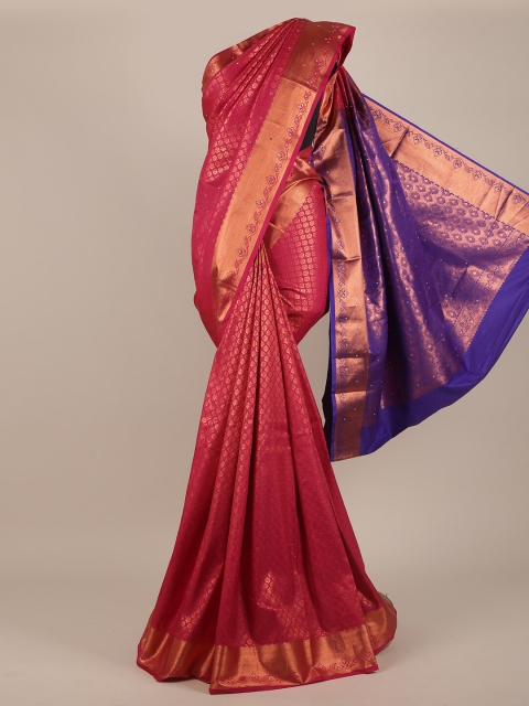 

Pothys Pink & Blue Woven Design Beads and Stones Pure Silk Saree