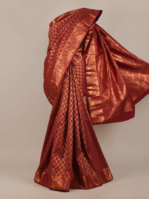 

Pothys Maroon & Gold-Toned Ethnic Motifs Zari Pure Silk Saree