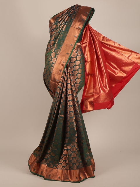 

Pothys Green & Red Woven Design Pure Silk Saree