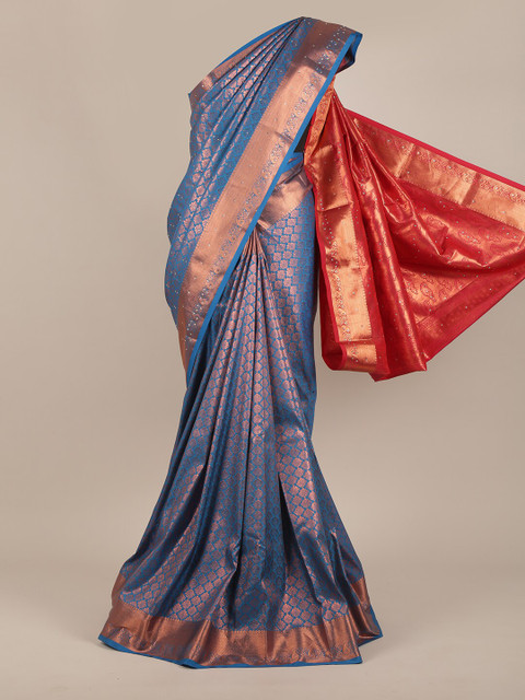 

Pothys Blue & Red Ethnic Motifs Pure Silk Saree