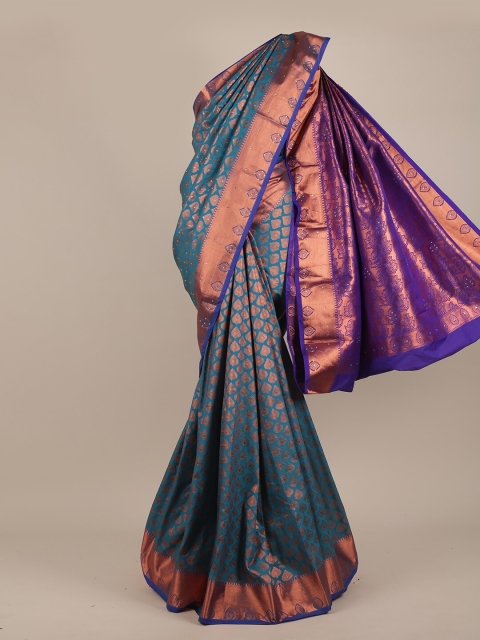 

Pothys Women Blue & Copper-Toned Ethnic Motifs Sequinned Pure Silk Saree