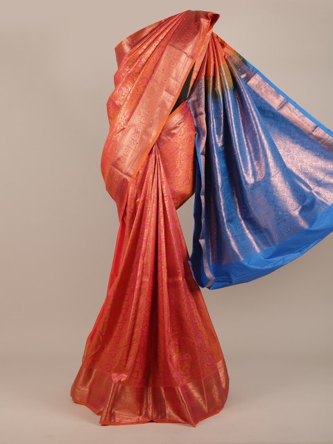 

Pothys Pink & Blue Woven Design Pure Silk Saree