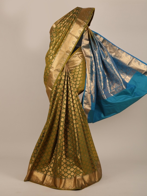 

Pothys Olive Green & Gold-Toned Woven Design Pure Silk Saree