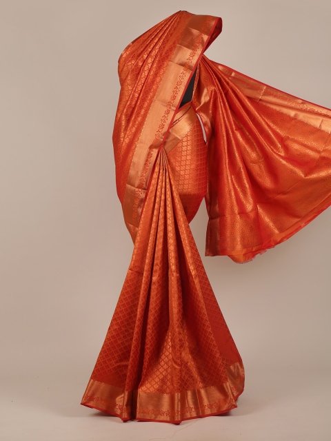 

Pothys Women Orange & Gold-Toned Ethnic Motifs Pure Silk Saree