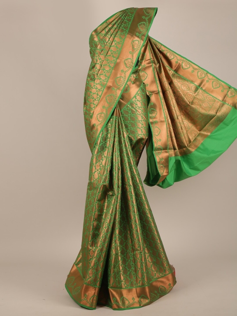 

Pothys Green & Gold-Toned Woven Design Pure Silk Saree