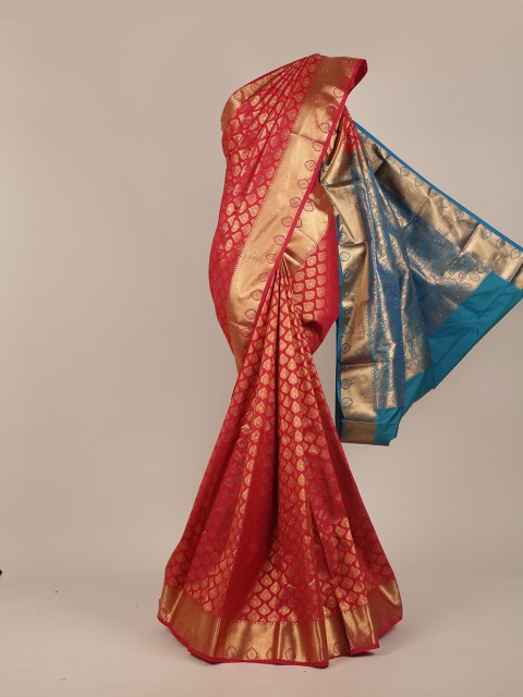 

Pothys Red & Blue Woven Design Beads and Stones Pure Silk Saree