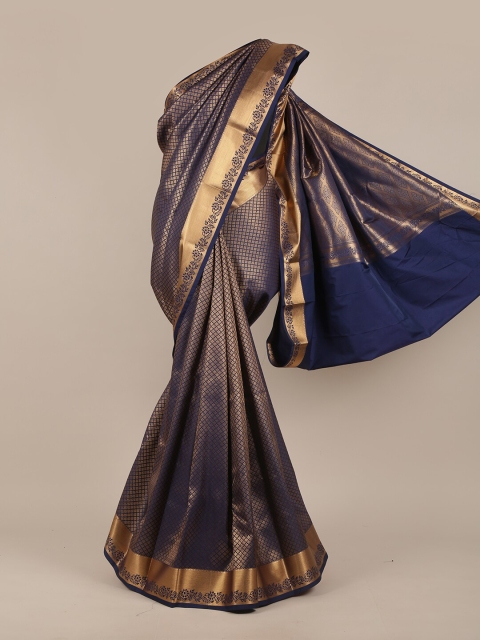 

Pothys Navy Blue & Gold-Toned Woven Design Pure Silk Saree