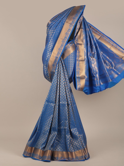 

Pothys Blue & Gold-Toned Ethnic Motifs Zari Pure Silk Saree
