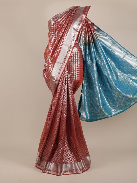 

Pothys Rust & Blue Ethnic Motifs Beads and Stones Pure Silk Saree